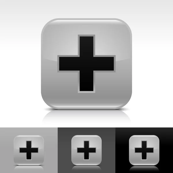 Сіра глянцева веб-кнопка з чорним знаком додавання — стоковий вектор