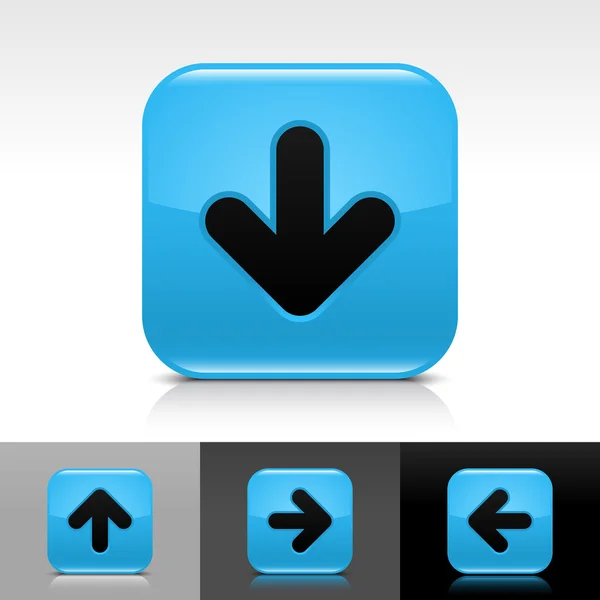 Botón web brillante azul con signo de flecha negra — Vector de stock