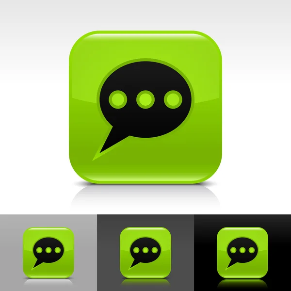 Verde brillante botón web con signo de sala de chat negro — Vector de stock