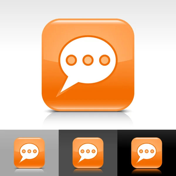 Botão web laranja brilhante com sinal de sala de bate-papo branco — Vetor de Stock