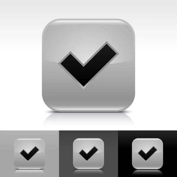 Botón web brillante gris con signo de marca de verificación negro . — Archivo Imágenes Vectoriales