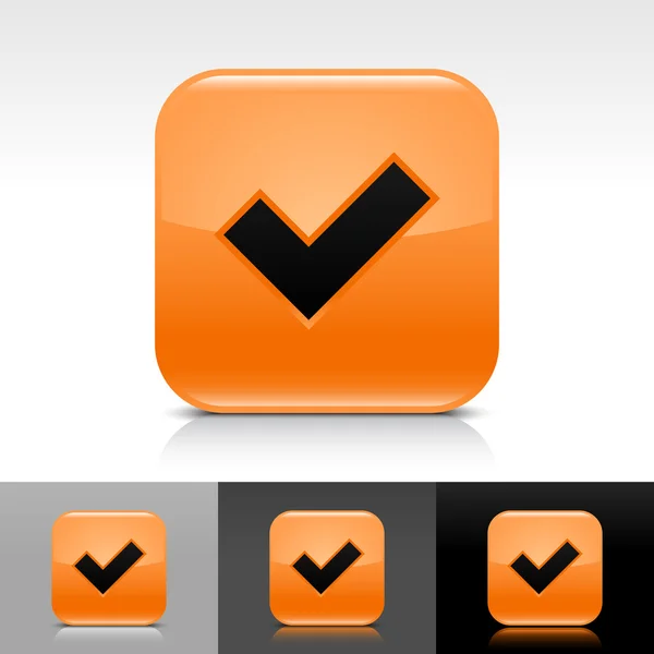 Oranžový lesklý web tlačítko se symbolem zaškrtnutí černá. — Stockový vektor