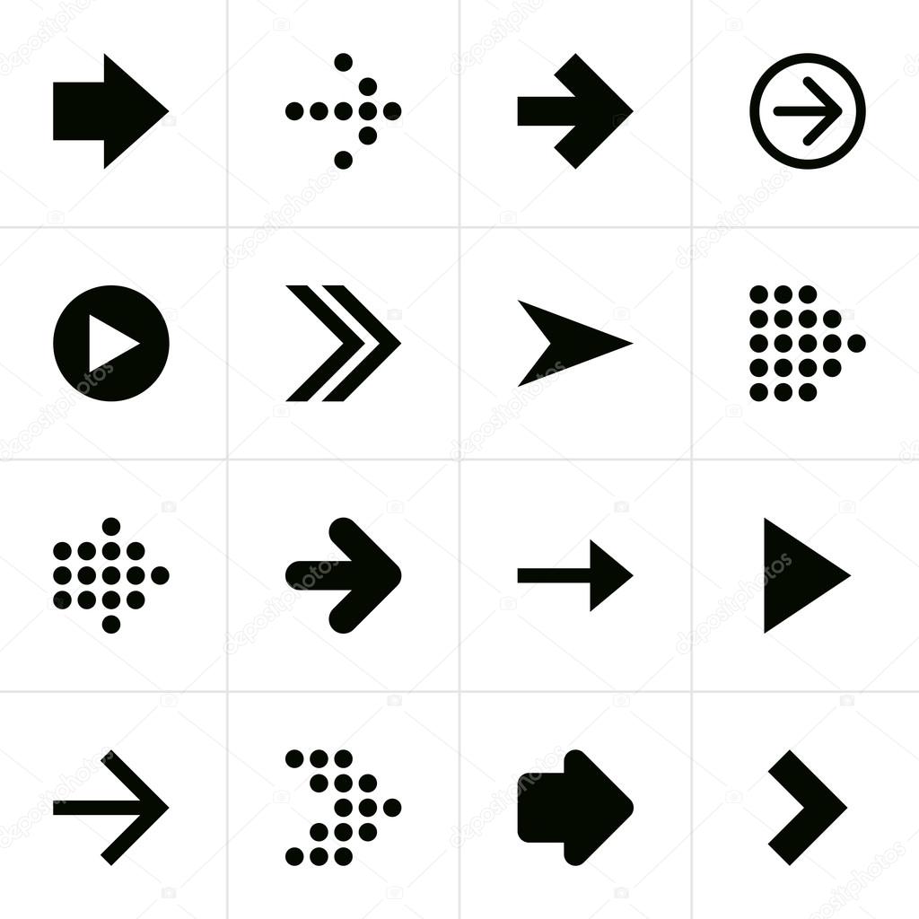 16 arrow sign pictogram set