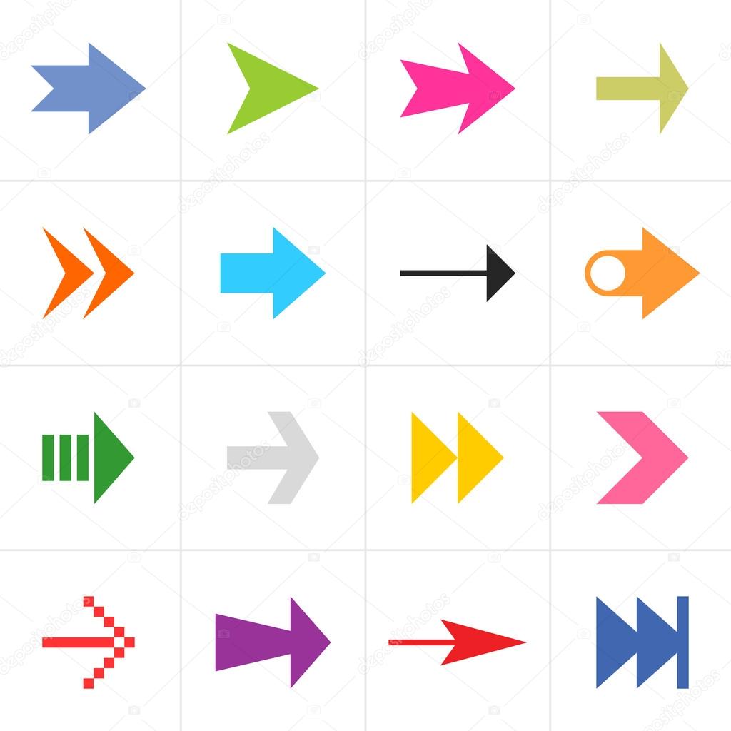 16 arrow sign pictogram set