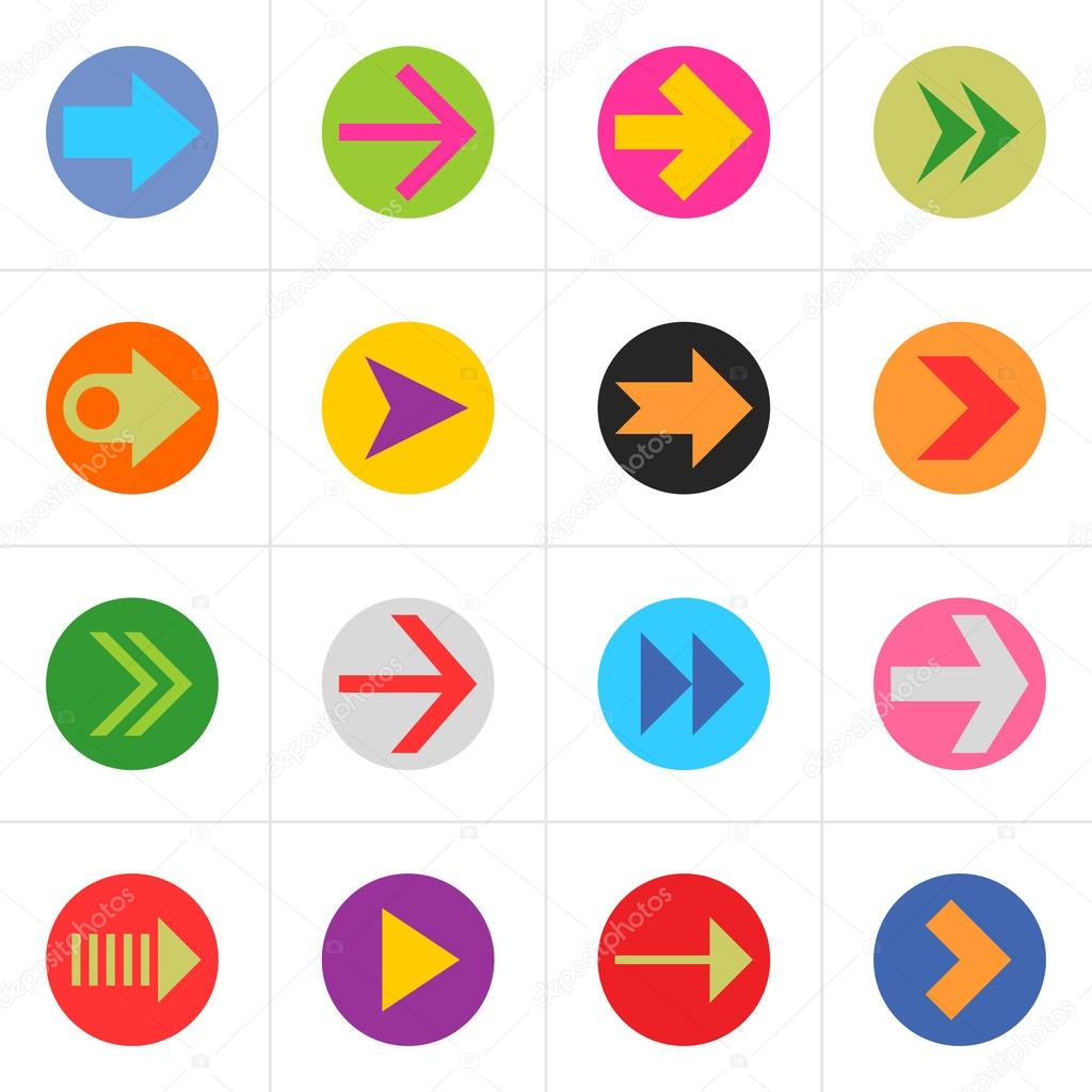 16 arrow pictogram in color circle sign set