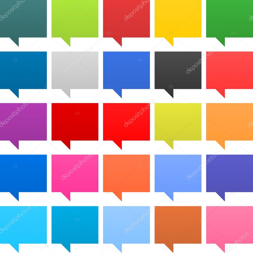 25 speech bubble sign web icon. Empty buttons painted in popular colors. Square shape on white background. Contemporary modern simple style. This vector illustration internet design element in 8 eps