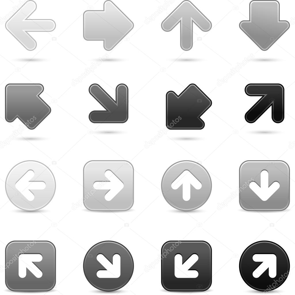 Gray scale arrow sign. Variation web internet button with shadow on white background. This vector illustration created and saved in 8 eps