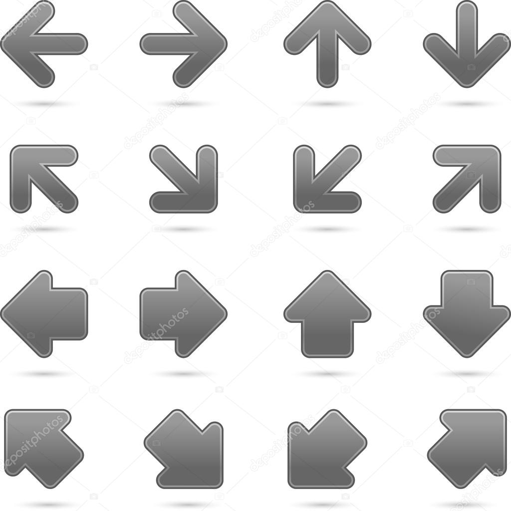 Gray arrow sign web button with shadow on white background. This vector illustration saved in 8 eps