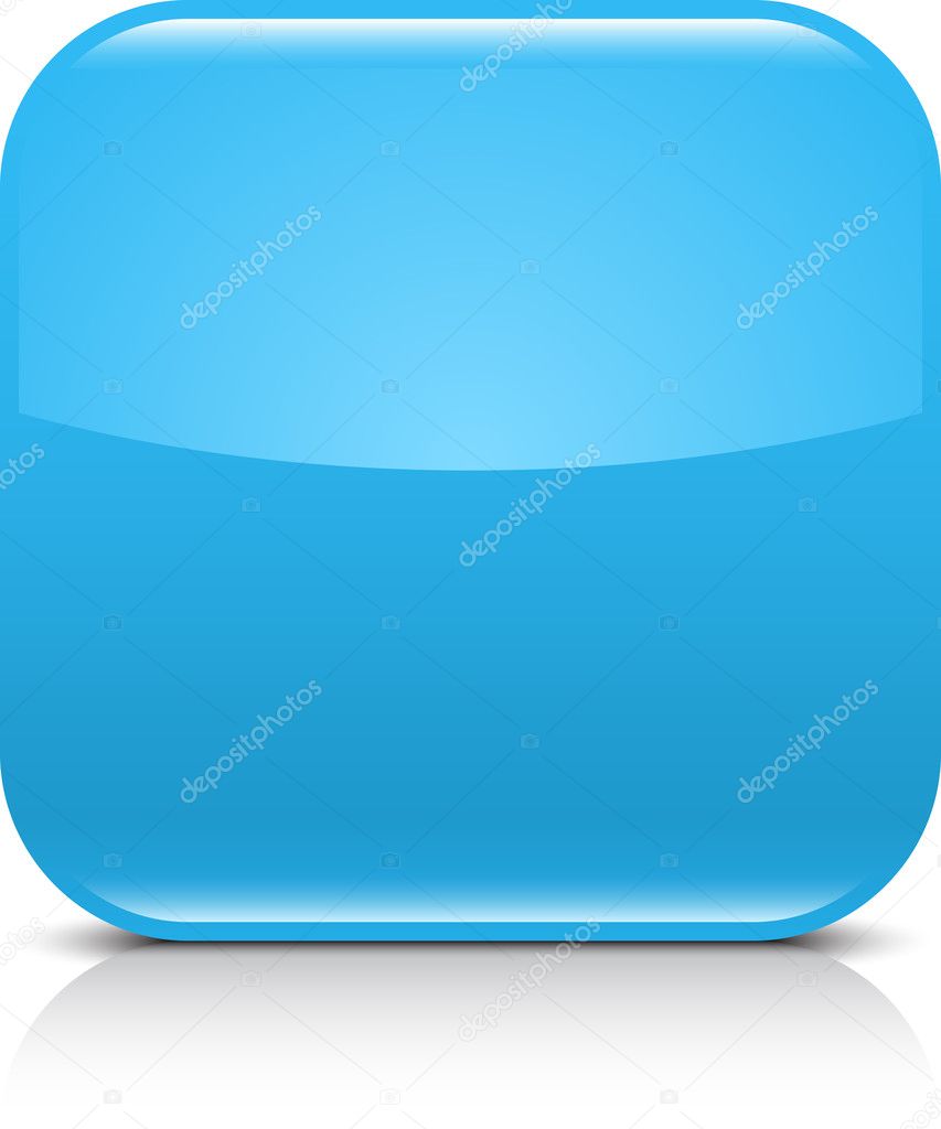 Blue glossy blank internet button. Rounded square shape icon with black shadow and gray reflection on white background. This vector illustration created and saved in 8 eps