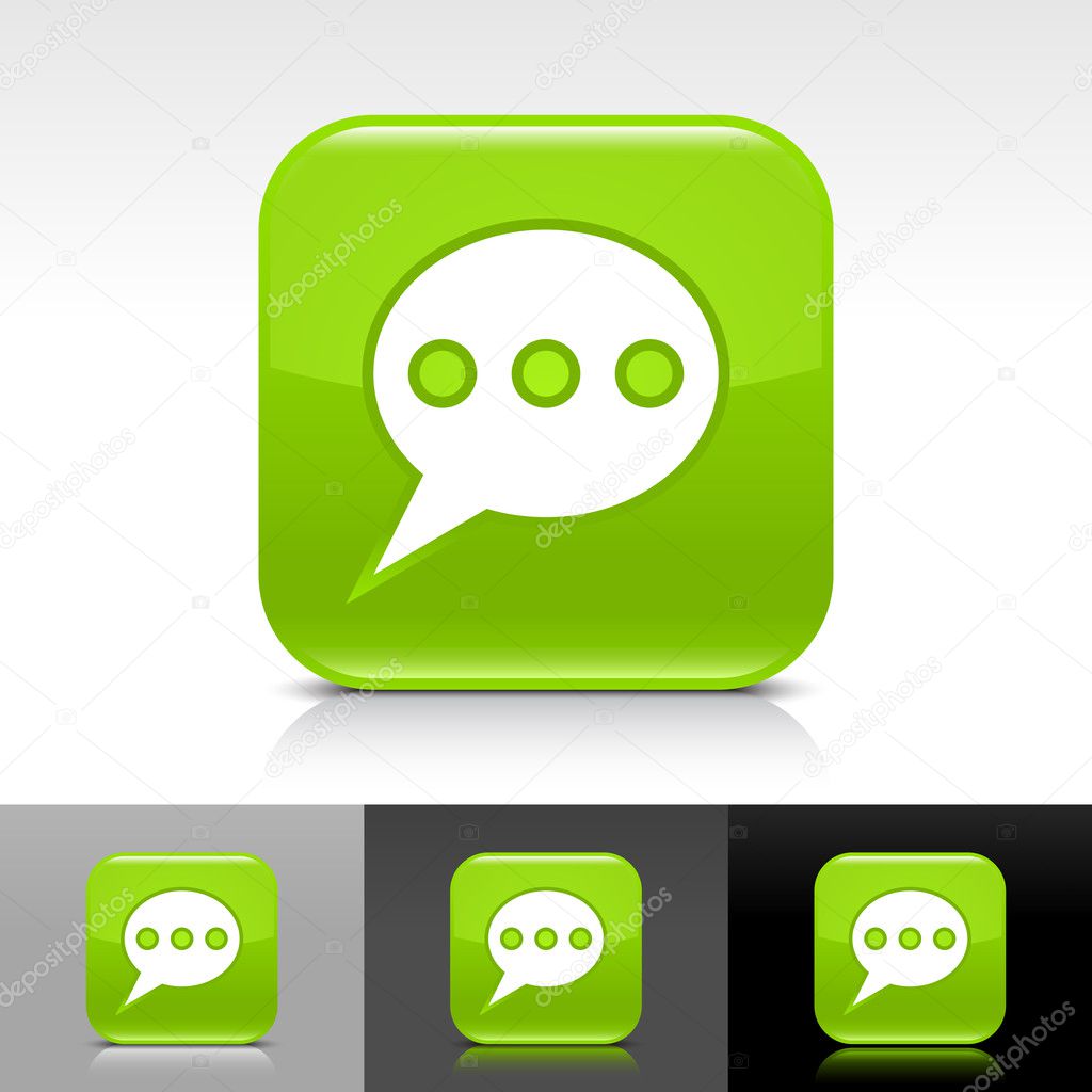 Green glossy web button with white chat room sign