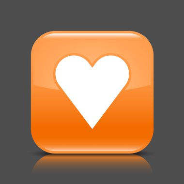 kalp işareti ile turuncu parlak web düğme. kare şekli simge siyah gölge ve koyu gri arka plan üzerinde renkli yansıma yuvarlak. 8 eps kaydedilen bu vektör çizim