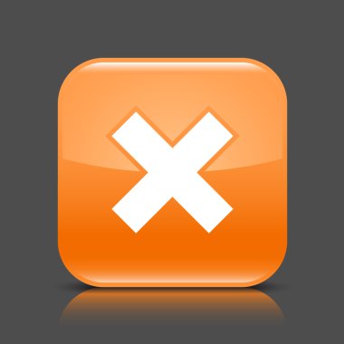 turuncu parlak web düğme silme işareti ile. kare şekli simge siyah gölge ve koyu gri arka plan üzerinde renkli yansıma yuvarlak. Bu vektör çizim oluşturmuş ve 8 eps