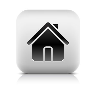 House simge web sign.series taş bir tarzda. siyah gölge ve beyaz arka planda gri yansıma yuvarlak kare düğme. vektör resim küçük resim tasarım öğesi 8 EPS