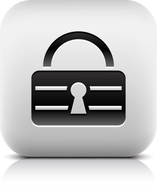 asma kilit simgesi web işareti. taş bir tarzda serisi. siyah gölge ve beyaz arka planda gri yansıma yuvarlak kare düğme. vektör resim küçük resim tasarım öğesi 8 EPS