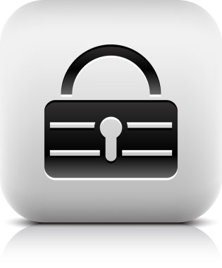 asma kilit simgesi web işareti. taş bir tarzda serisi. siyah gölge ve beyaz arka planda gri yansıma yuvarlak kare düğme. vektör resim küçük resim tasarım öğesi 8 EPS