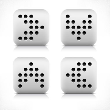 ok işareti dijital skorbord siyah nokta simgesi. taş düğmesi gri gölge ve beyaz arka plan gri yansıması ile kare şekli yuvarlak. vektör çizimi web tasarım öğesi 8 eps kurtardı