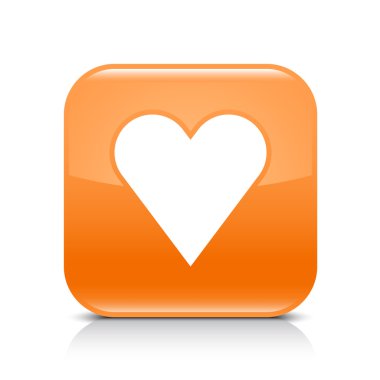 kalp işareti ile turuncu parlak web düğme. Gölge ve yansıma beyaz zemin üzerine yuvarlak kare şekli simgesi. Bu vektör çizim oluşturmuş ve 8 eps