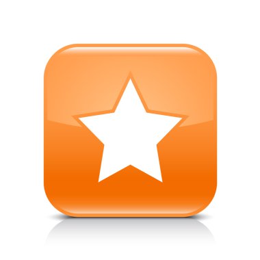 yıldız işareti ile turuncu parlak web düğme. Gölge ve yansıma beyaz zemin üzerine yuvarlak kare şekli simgesi. Bu vektör çizim oluşturmuş ve 8 eps