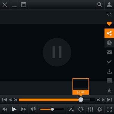 Media player ile video yükleme bar ve ek film düğmeleri. Çağdaş klasik siyah karanlık tarzı. Bu vektör çizimi web tasarım öğesi 10 eps kurtardı