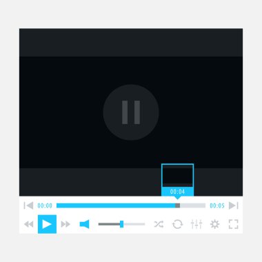 Media player UI arabirimi video yükleme bar ve ek düğmeler. yeni modern minimal metro sevimli stil. basit düz düz mavi renkli düz kiremit. vektör çizimi web tasarım öğesi 8 EPS
