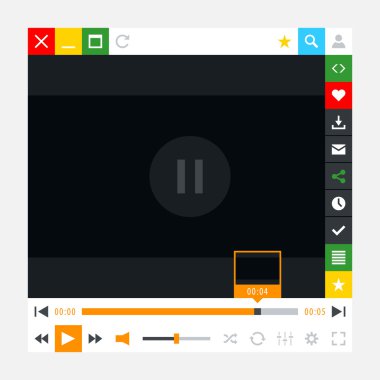 Media player with video loading bar and additional movie buttons. Variation 02 - Orange color. New minimal metro cute style. Simple solid plain flat tile. Vector illustration web design element 8 eps clipart