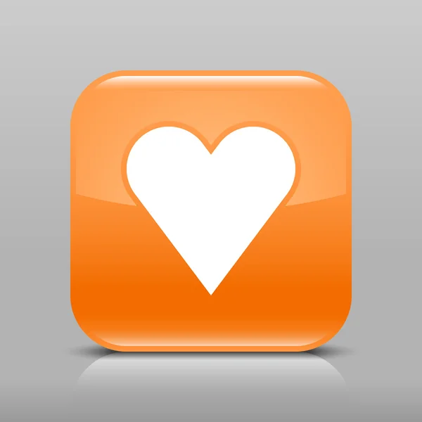 Orange glossy web button with heart sign. Rounded square shape icon with shadow and reflection on light gray background. This vector illustration web design element saved in 8 eps — Stock Vector