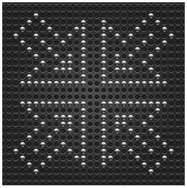 4 chrom symbol šipky na kovových bezešvé pattern. tmavě šedá tečka perforované texturu pozadí. Tento vektorový obrázek uložený ve formátu 10 eps — Stockový vektor