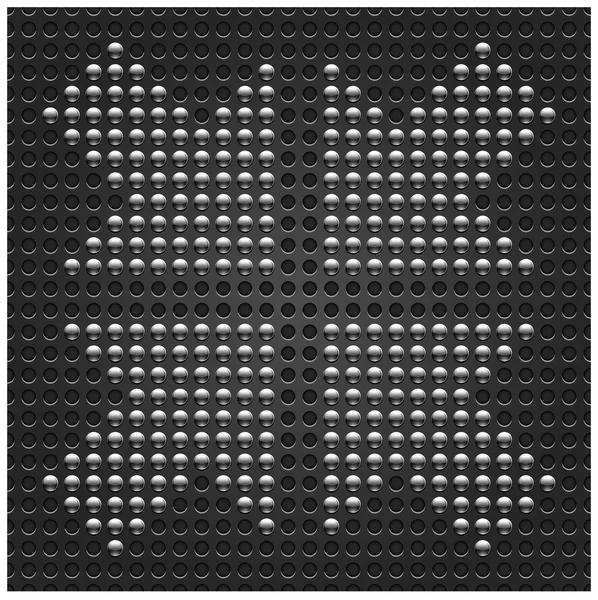 Símbolo de flecha de metal cromado 4 sobre fondo de textura perforada punto gris oscuro sin costuras. Esta ilustración vectorial guardada en 10 eps — Archivo Imágenes Vectoriales