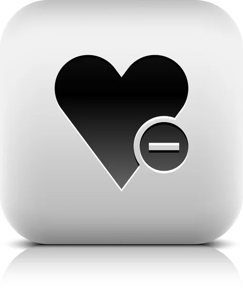 Signo del corazón icono web con quitar glifo. Botones de serie estilo piedra. Forma cuadrada redondeada blanca con sombra negra y reflejo gris sobre fondo blanco. Elemento de diseño de ilustración vectorial 8 eps — Archivo Imágenes Vectoriales