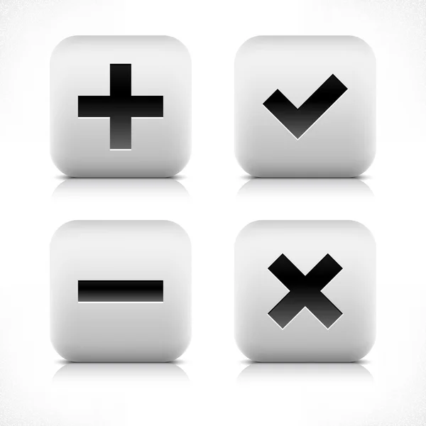 Signe de symbole de validation de bouton Stone web 2.0. Forme carrée arrondie blanche avec ombre noire et réflexion grise sur fond blanc. Illustration vectorielle en treillis métallique et enregistrée en 8 eps — Image vectorielle