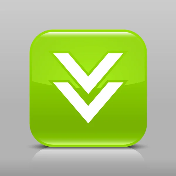 Verde botón web brillante con la flecha signo de descarga — Vector de stock