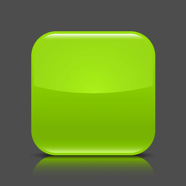 Yeşil parlak boş web düğme. kare şekli simge siyah gölge ve koyu gri arka plan üzerinde renkli yansıma yuvarlak. Bu vektör çizim oluşturmuş ve 8 eps — Stok Vektör
