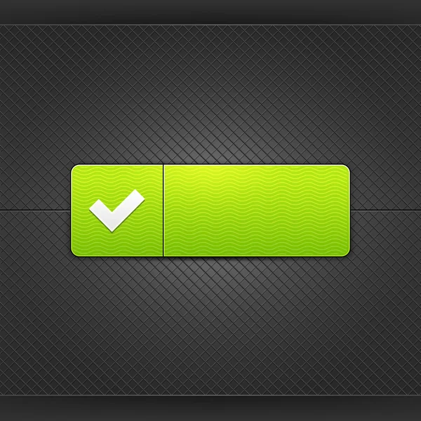 白のチェック マークは緑色の丸い四角形の web ボタンにサインオンします。金属の黒の背景上のドロップ シャドウを熱烈な図形です。このベクトル イラスト 10 eps 形式で保存されます。私のギャラリーでより多くのインター ネット ボタンを参照してください。 — ストックベクタ