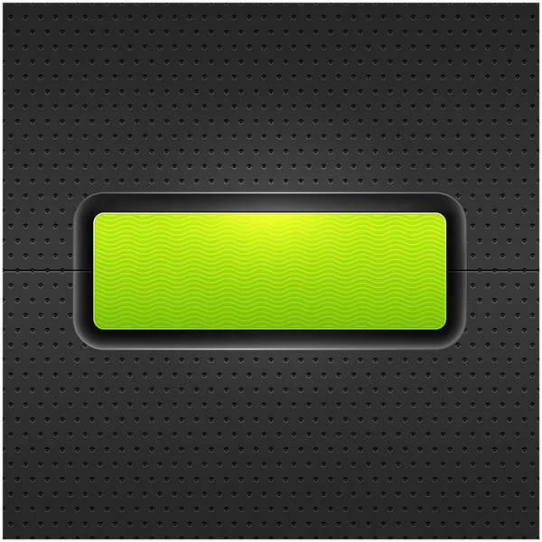 Зелена порожня веб-кнопка Інтернету. Сатиновий округлий прямокутник утворюється з тіні і світиться на чорному металевому фоні безшовного візерунка. Вектор 10 eps . — стоковий вектор