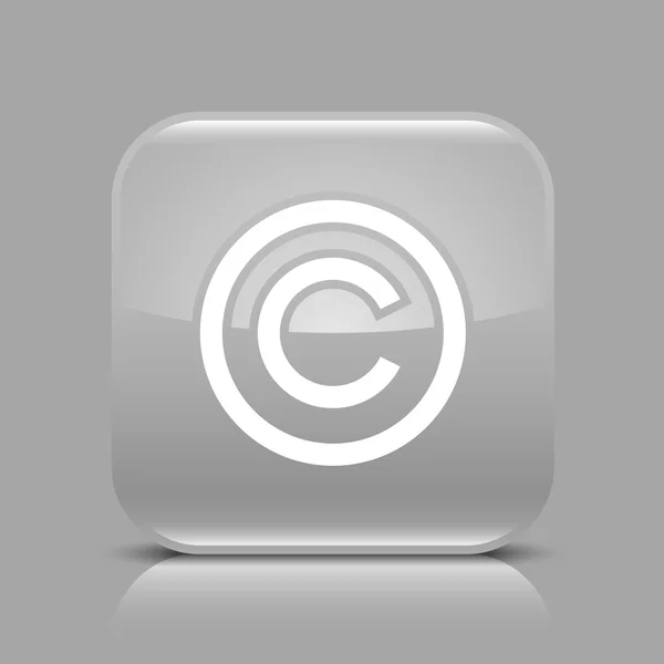 Grijze glanzend web knop met copyright-teken. afgerond vierkant pictogram met zwarte schaduw en licht reflectie op grijze achtergrond. deze vector opgeslagen in 8 eps. Zie meer knoppen in mijn galerij — Stockvector