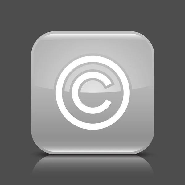 Šedý lesklý web tlačítko s znaménko autorských práv. zaoblený tvar ikony s černým stínem a barevné reflexe na tmavě šedém pozadí. Tento vektorový obrázek a uloží se do 8 eps — Stockový vektor