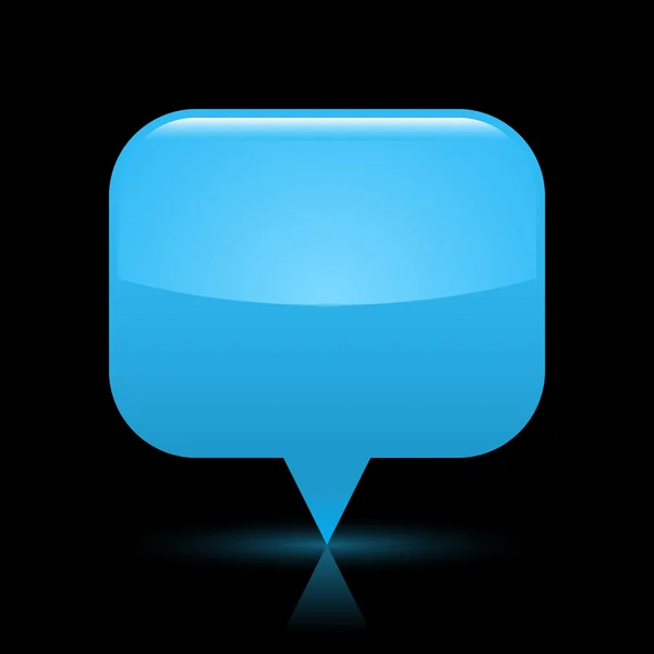 Blue glassy lege kaart pin knop web pictogram. afgeronde rechthoek vorm met gloeiende schaduw en kleur reflectie op zwarte achtergrond. Deze vectorillustratie opgeslagen in bestand EPS-8 — Stockvector