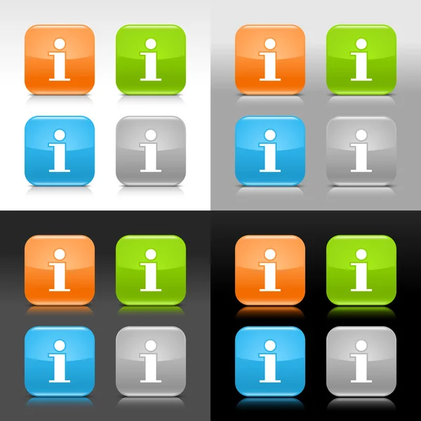 情報記号で光沢のあるウェブ インター ネット ボタンを色します。4 つの背景に反射と影の正方形のアイコンを丸められます。このベクトルは、8 の eps 形式で保存されます。効果と透明性が含まれていません。 — ストックベクタ
