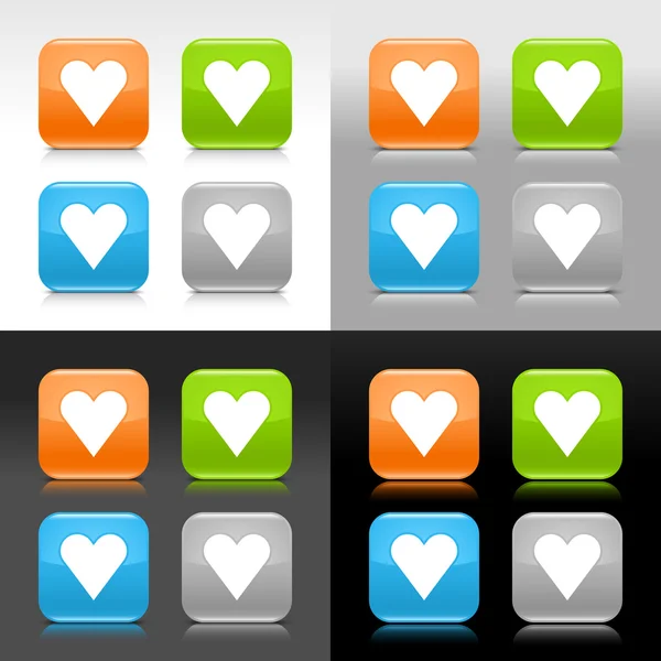 WWW błyszczący kolor internet przycisk znak serca. zaokrąglony kwadrat ikona z cienia i odbicie na tle czterech. Ten wektor zapisać w 8 eps. nie zawierają efekty i przejrzystości — Wektor stockowy