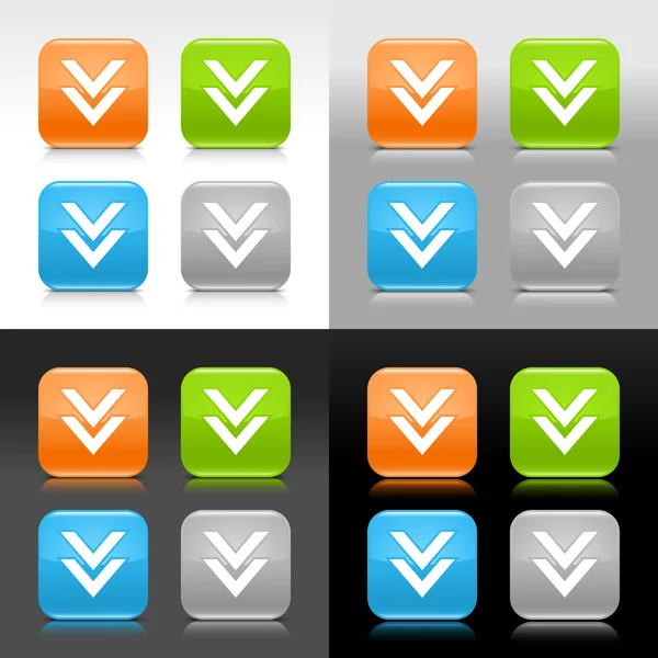 Color glossy web internet button with download sign. Rounded square icon with shadow and reflection on four background. This vector saved in 8 eps. Do not contain effects and transparency — Stok Vektör
