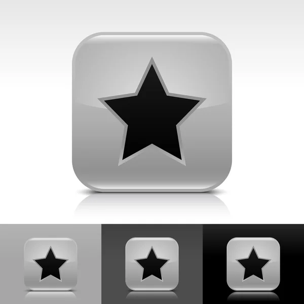 Šedý lesklý web tlačítko s černými Hvězdné znamení. zaoblený tvar ikona s stín a reflexe na bílé, šedé a černé pozadí. eps vektorové 8. — Stockový vektor