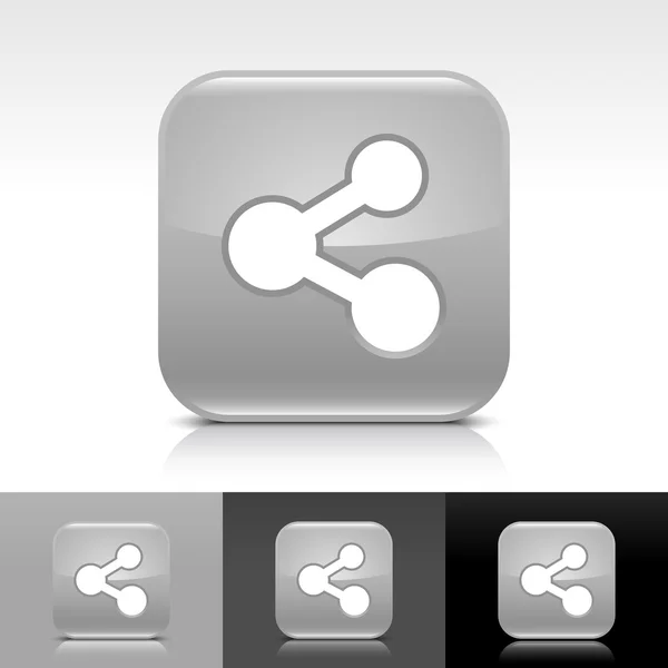 Grå blank knappen med vita andel tecken. rundade kvadratisk form ikon med eftertanke, skugga på vit, grå, svart bakgrund. vektor illustration web designelement i 8 eps — Stock vektor