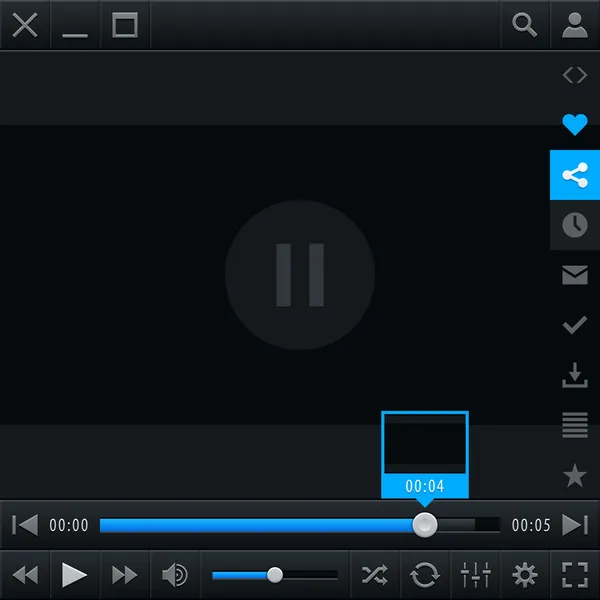Media player ui interface with video loading bar and additional movie buttons. Variation 02 - Blue color. Modern classic dark style. This vector illustration design element saved in 10 eps — 스톡 벡터