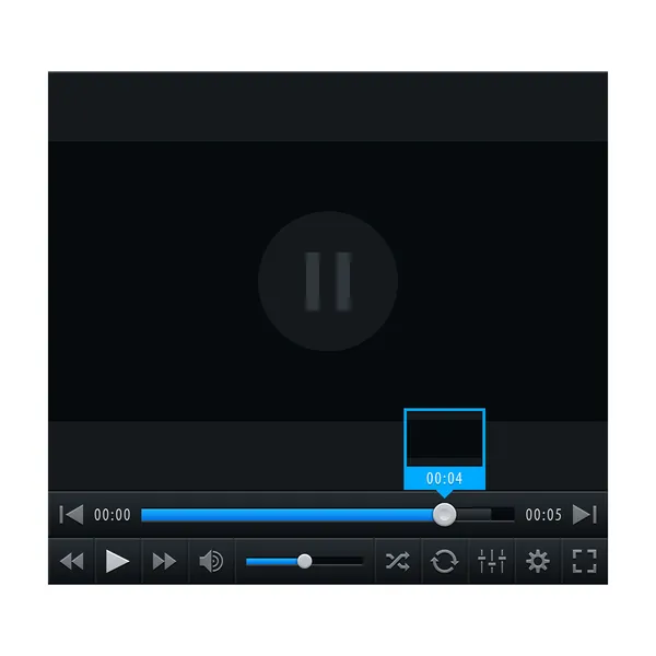 Media player ui interfaccia con barra di caricamento video e pulsanti di film aggiuntivi. Variante 02 - Colore blu. Stile scuro classico moderno. Questo elemento di progettazione illustrazione vettoriale salvato in 10 eps — Vettoriale Stock