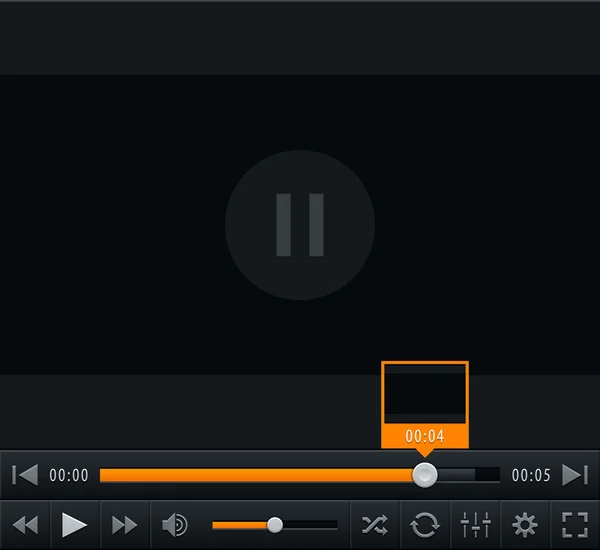 Media player with video loading bar and additional movie buttons. Contemporary classic black dark style. This vector illustration web design element saved in 10 eps — 스톡 벡터