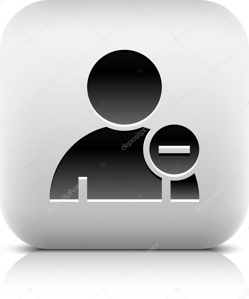 User profile sign web icon with delete glyph. Series buttons stone style. Rounded square shape with black shadow and gray reflection on white background. Vector illustration design element 8 eps