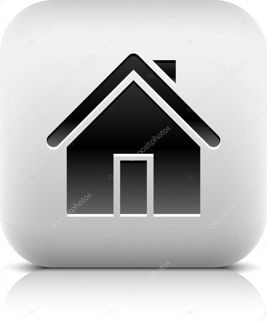 Home sign web icon. Series of buttons in a stone style. White rounded square shape with black shadow and gray reflection on white background. Vector illustration clip-art design element saved in 8 eps
