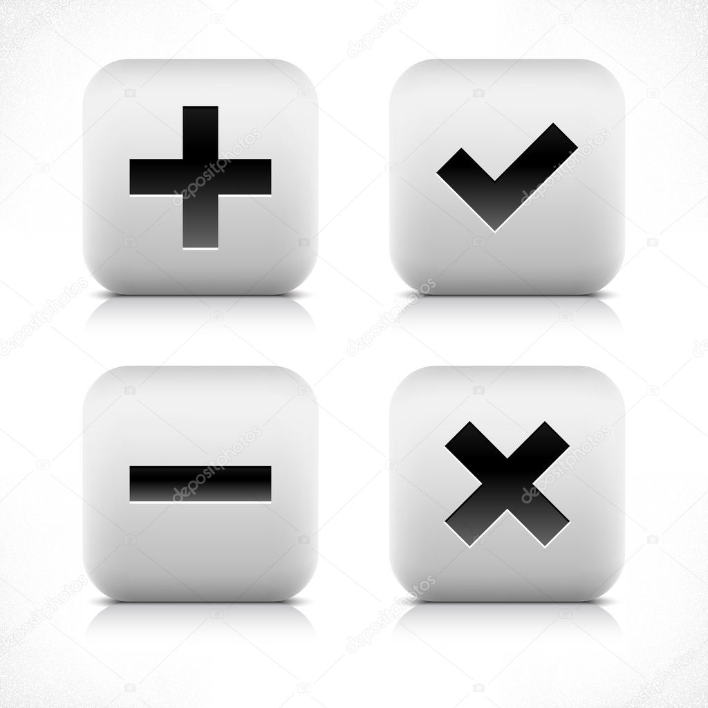 Stone web 2.0 button validation symbol sign. White rounded square shape with black shadow and gray reflection on white background. Vector illustration in wire mesh technique and saved in 8 eps