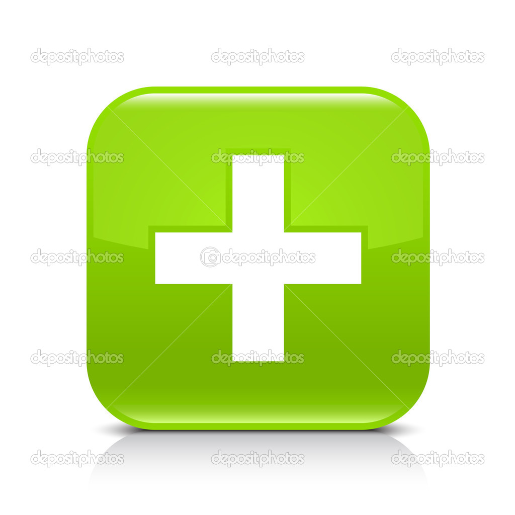 Green glossy web button with addition sign