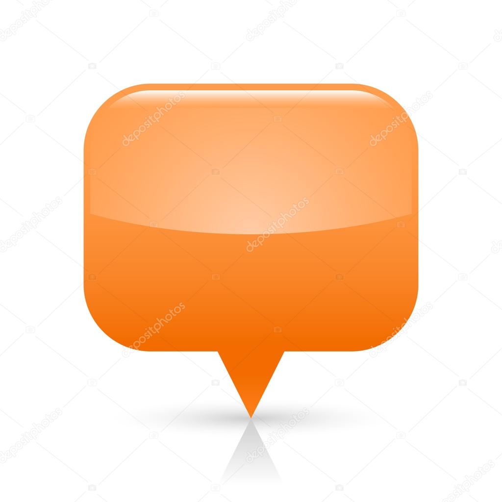Orange glossy blank map pin icon web button. Rounded rectangle shape with gray shadow and reflection on white background. This vector illustration saved in 8 eps